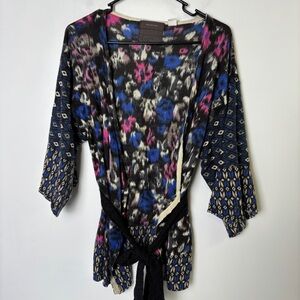 Guinevere Merino Wool Open Front Abstract Belted Cardigan